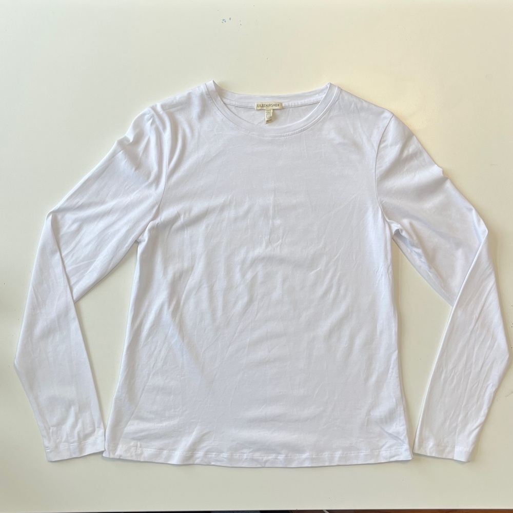 Eileen Fisher Long Sleeve 100% organic cotton White Tee XXS
